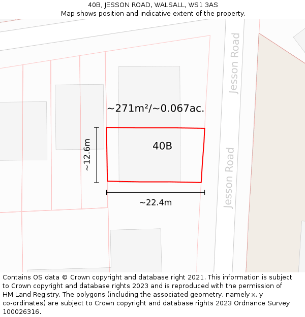 40B, JESSON ROAD, WALSALL, WS1 3AS: Plot and title map