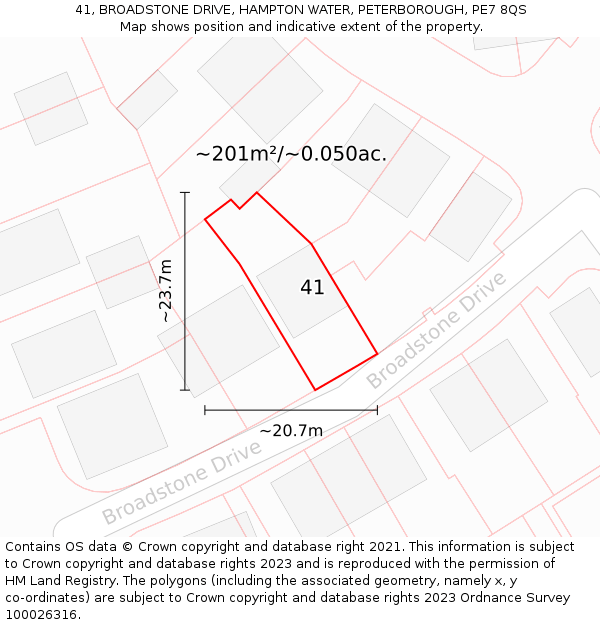 41, BROADSTONE DRIVE, HAMPTON WATER, PETERBOROUGH, PE7 8QS: Plot and title map