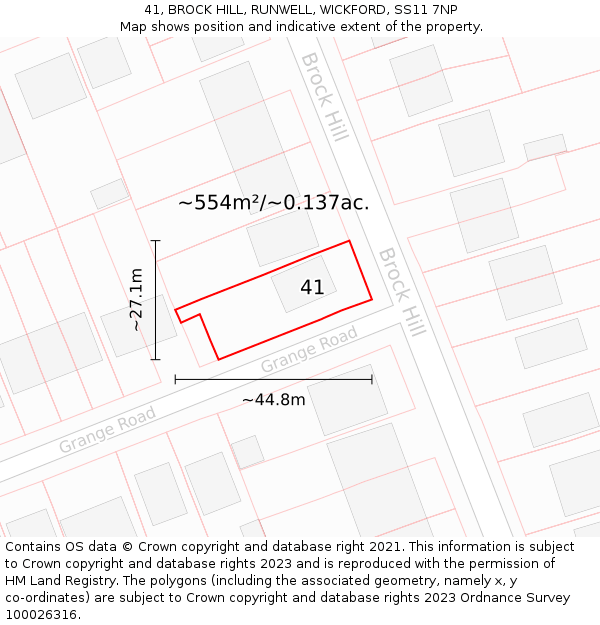 41, BROCK HILL, RUNWELL, WICKFORD, SS11 7NP: Plot and title map