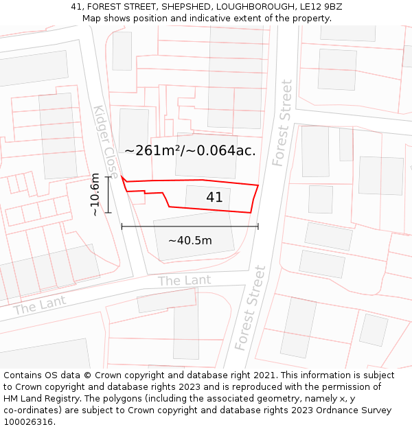 41, FOREST STREET, SHEPSHED, LOUGHBOROUGH, LE12 9BZ: Plot and title map