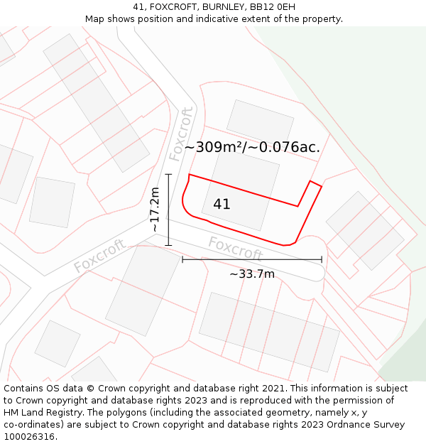 41, FOXCROFT, BURNLEY, BB12 0EH: Plot and title map