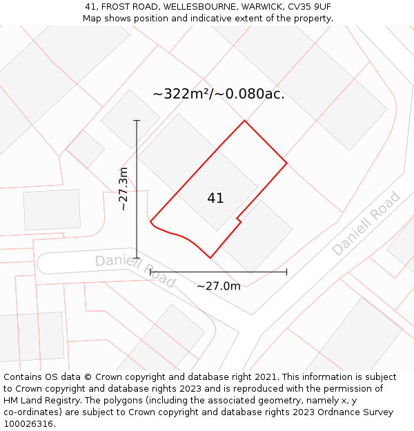 41, FROST ROAD, WELLESBOURNE, WARWICK, CV35 9UF: Plot and title map