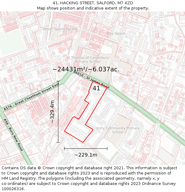 41, HACKING STREET, SALFORD, M7 4ZD: Plot and title map