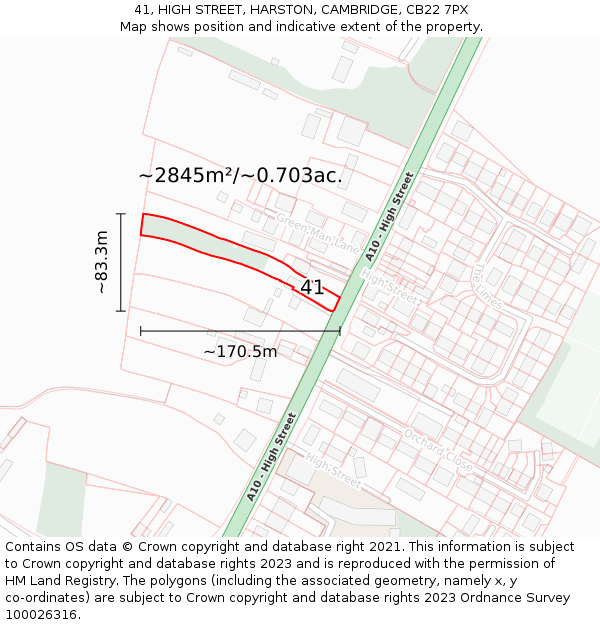 41, HIGH STREET, HARSTON, CAMBRIDGE, CB22 7PX: Plot and title map