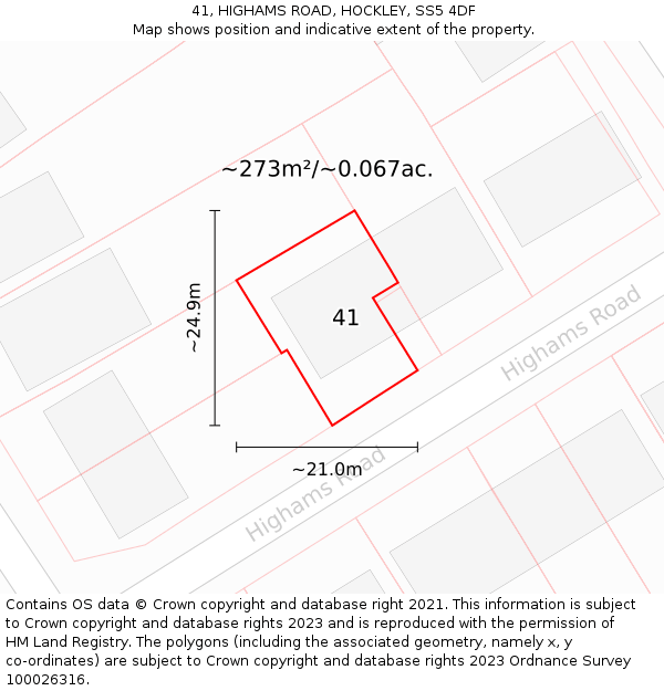 41, HIGHAMS ROAD, HOCKLEY, SS5 4DF: Plot and title map