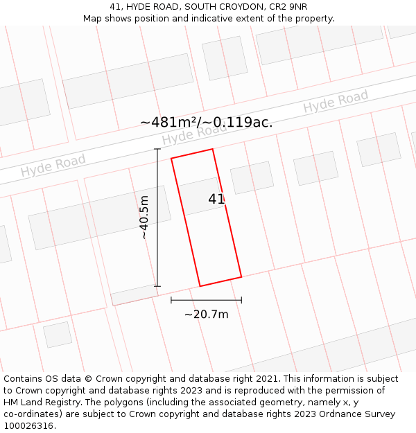 41, HYDE ROAD, SOUTH CROYDON, CR2 9NR: Plot and title map