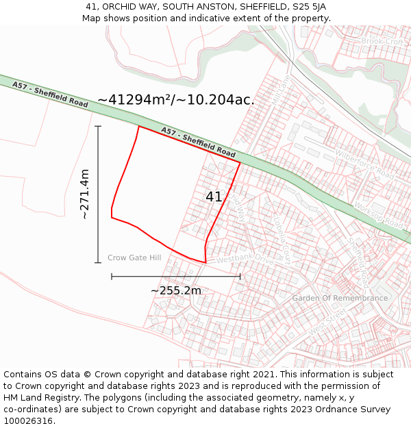 41, ORCHID WAY, SOUTH ANSTON, SHEFFIELD, S25 5JA: Plot and title map