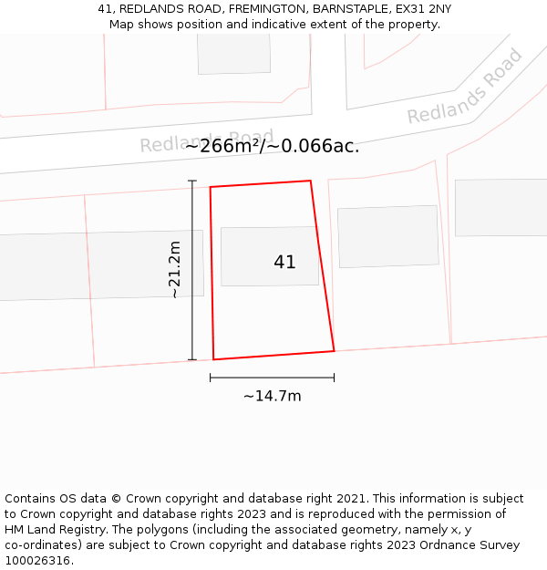 41, REDLANDS ROAD, FREMINGTON, BARNSTAPLE, EX31 2NY: Plot and title map