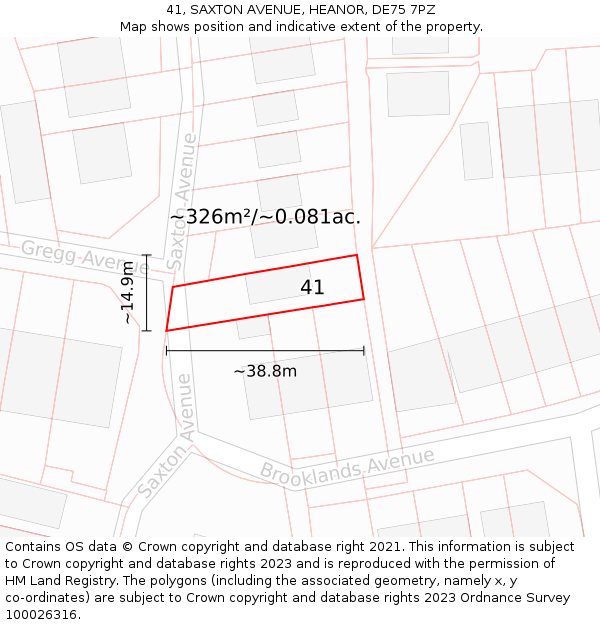 41, SAXTON AVENUE, HEANOR, DE75 7PZ: Plot and title map