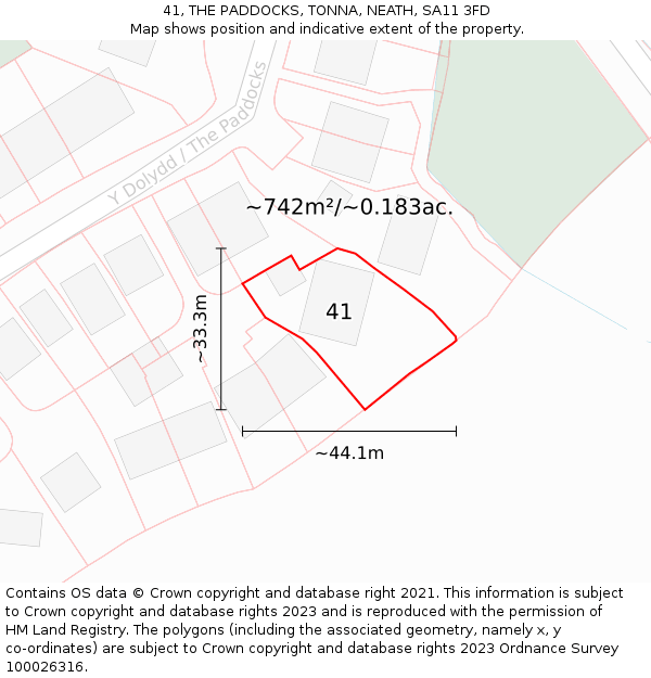 41, THE PADDOCKS, TONNA, NEATH, SA11 3FD: Plot and title map