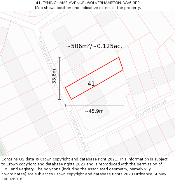 41, TYNINGHAME AVENUE, WOLVERHAMPTON, WV6 9PP: Plot and title map