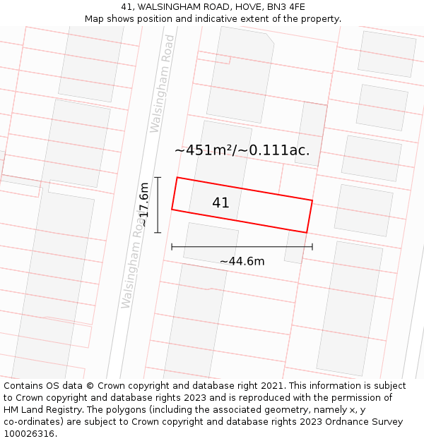 41, WALSINGHAM ROAD, HOVE, BN3 4FE: Plot and title map