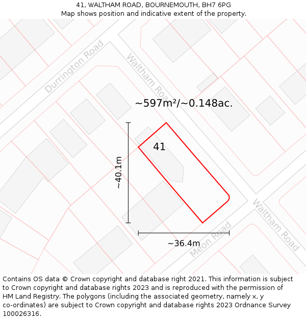 41, WALTHAM ROAD, BOURNEMOUTH, BH7 6PG: Plot and title map