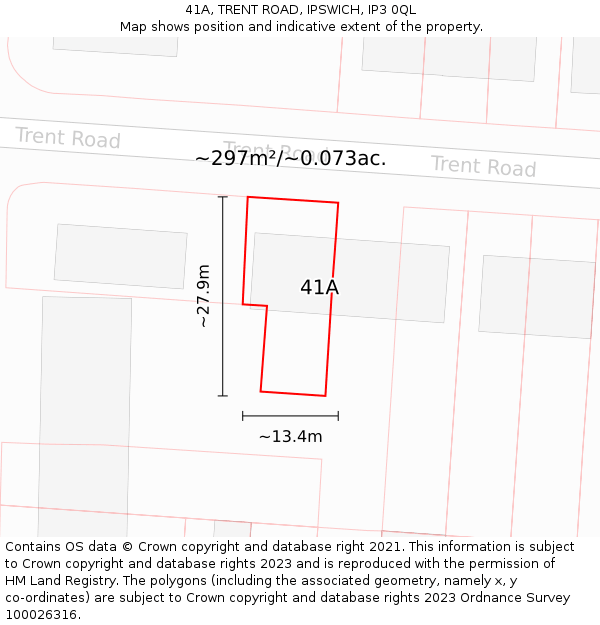 41A, TRENT ROAD, IPSWICH, IP3 0QL: Plot and title map