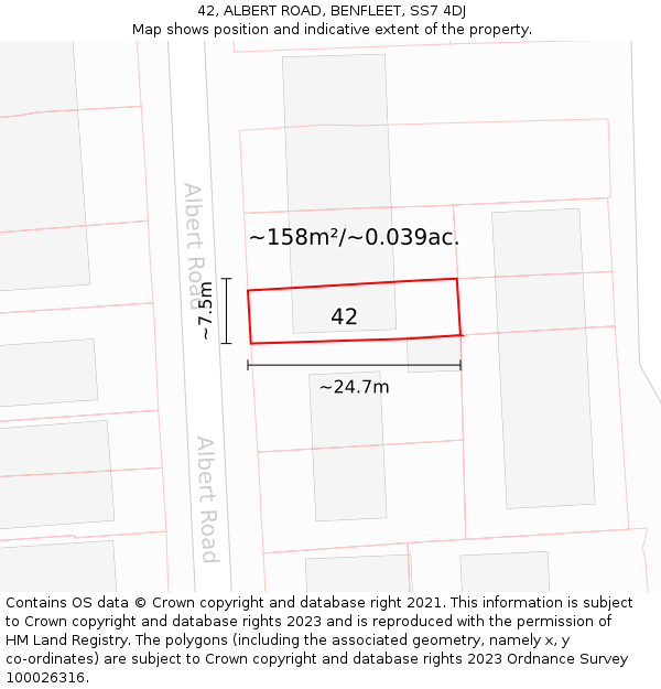 42, ALBERT ROAD, BENFLEET, SS7 4DJ: Plot and title map