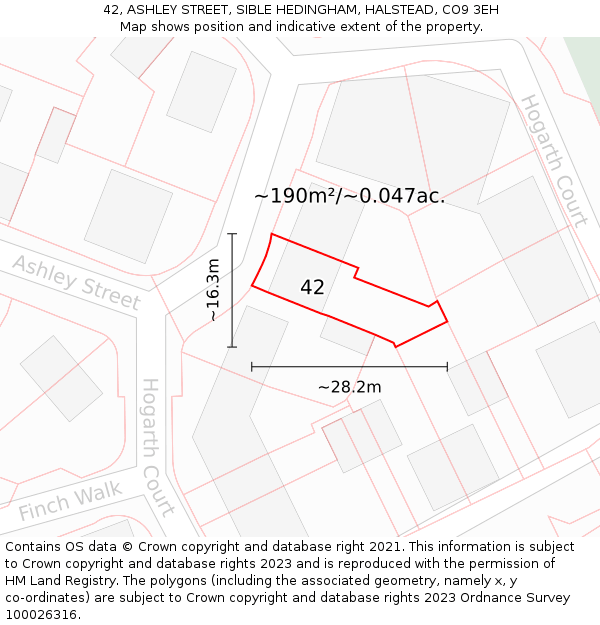 42, ASHLEY STREET, SIBLE HEDINGHAM, HALSTEAD, CO9 3EH: Plot and title map