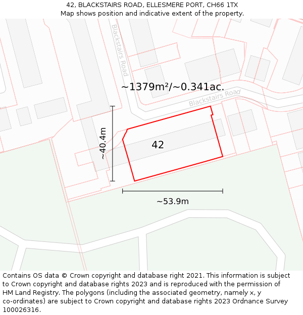 42, BLACKSTAIRS ROAD, ELLESMERE PORT, CH66 1TX: Plot and title map