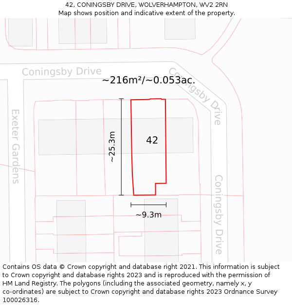 42, CONINGSBY DRIVE, WOLVERHAMPTON, WV2 2RN: Plot and title map