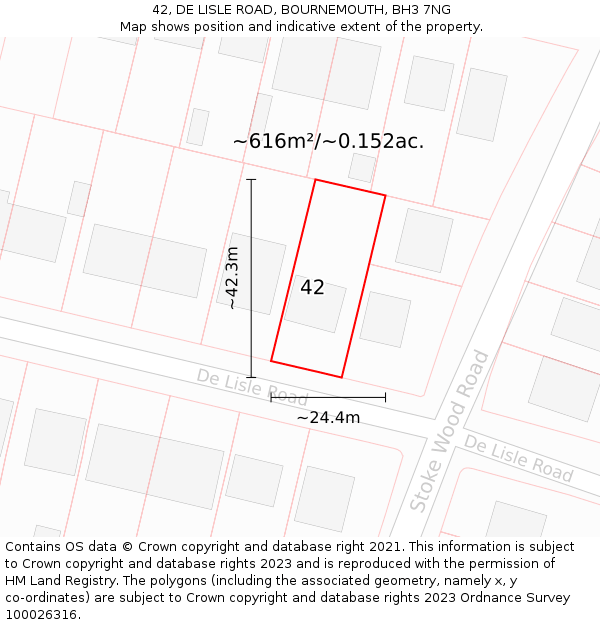 42, DE LISLE ROAD, BOURNEMOUTH, BH3 7NG: Plot and title map