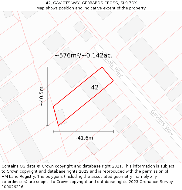 42, GAVIOTS WAY, GERRARDS CROSS, SL9 7DX: Plot and title map