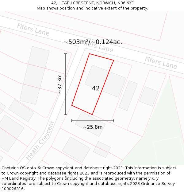 42, HEATH CRESCENT, NORWICH, NR6 6XF: Plot and title map