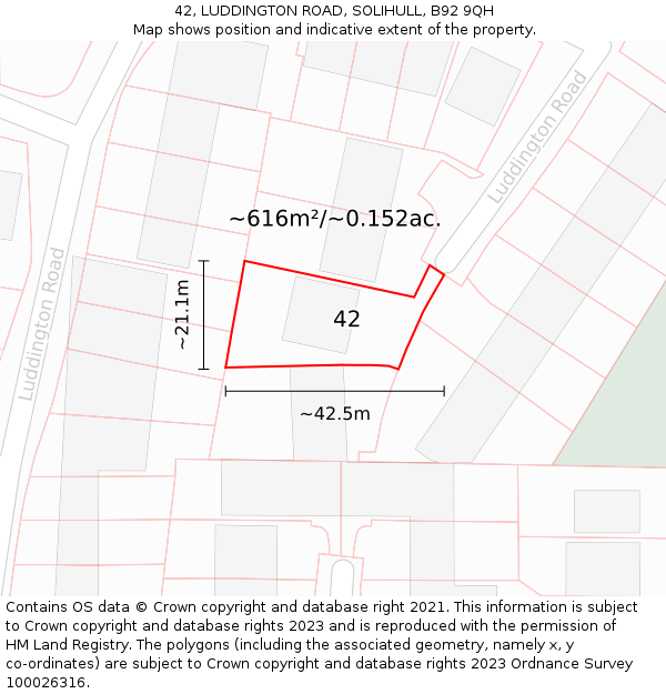 42, LUDDINGTON ROAD, SOLIHULL, B92 9QH: Plot and title map