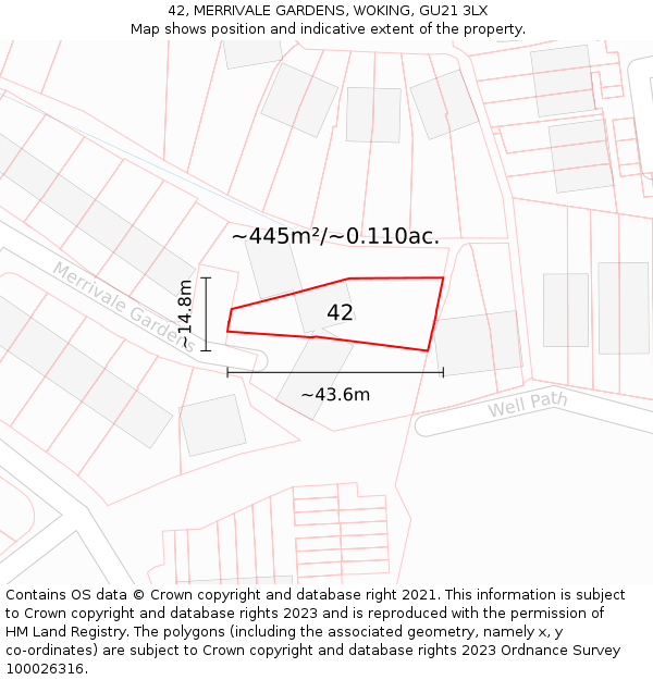 42, MERRIVALE GARDENS, WOKING, GU21 3LX: Plot and title map