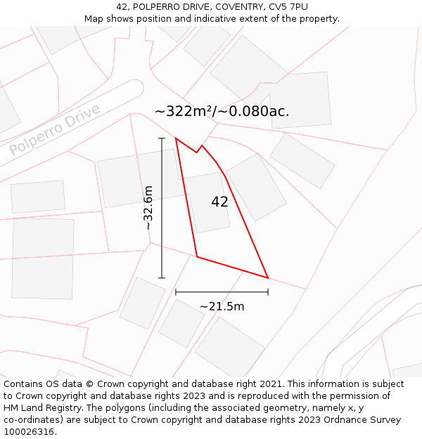 42, POLPERRO DRIVE, COVENTRY, CV5 7PU: Plot and title map