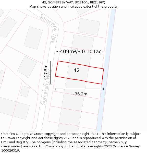 42, SOMERSBY WAY, BOSTON, PE21 9PQ: Plot and title map