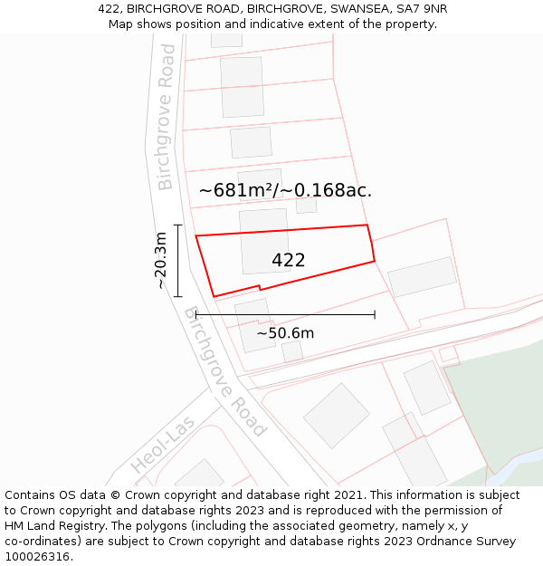 422, BIRCHGROVE ROAD, BIRCHGROVE, SWANSEA, SA7 9NR: Plot and title map