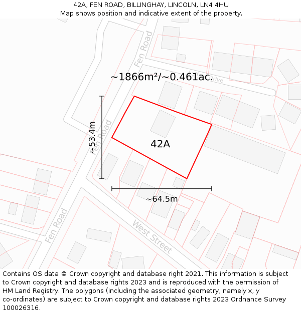 42A, FEN ROAD, BILLINGHAY, LINCOLN, LN4 4HU: Plot and title map