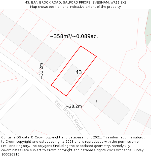 43, BAN BROOK ROAD, SALFORD PRIORS, EVESHAM, WR11 8XE: Plot and title map