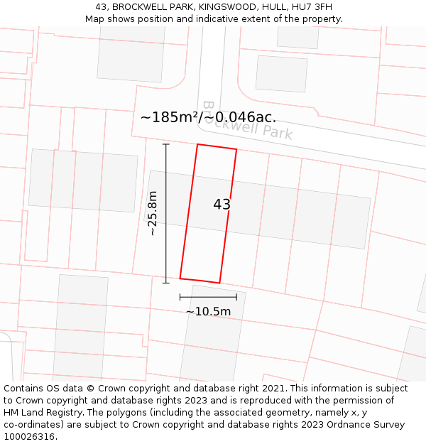 43, BROCKWELL PARK, KINGSWOOD, HULL, HU7 3FH: Plot and title map