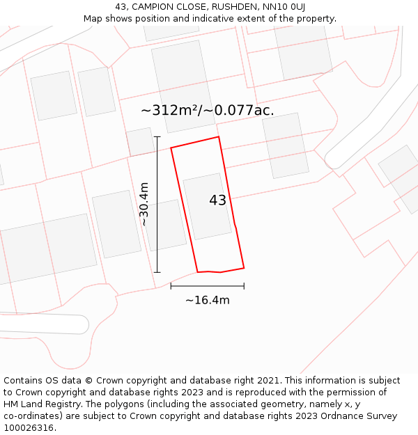 43, CAMPION CLOSE, RUSHDEN, NN10 0UJ: Plot and title map