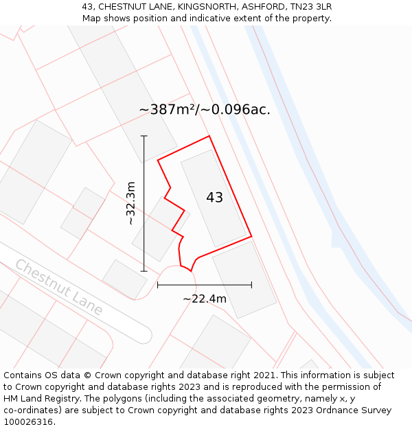 43, CHESTNUT LANE, KINGSNORTH, ASHFORD, TN23 3LR: Plot and title map