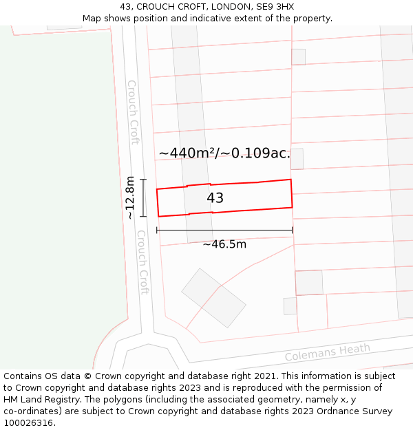 43, CROUCH CROFT, LONDON, SE9 3HX: Plot and title map