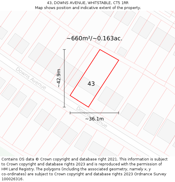 43, DOWNS AVENUE, WHITSTABLE, CT5 1RR: Plot and title map