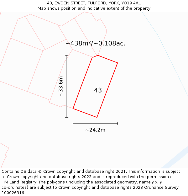 43, EWDEN STREET, FULFORD, YORK, YO19 4AU: Plot and title map