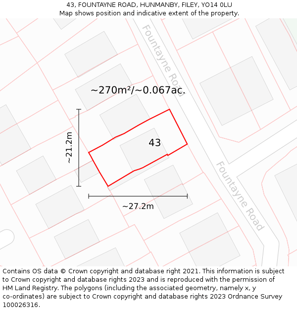 43, FOUNTAYNE ROAD, HUNMANBY, FILEY, YO14 0LU: Plot and title map