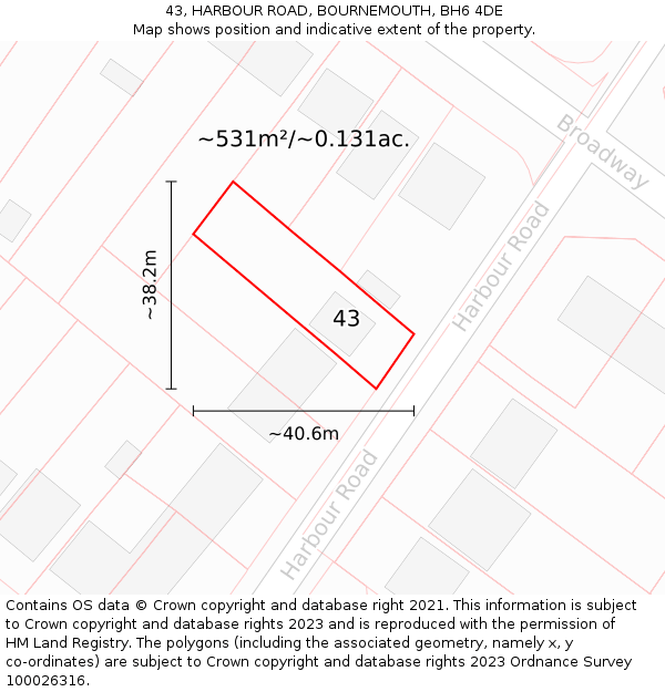 43, HARBOUR ROAD, BOURNEMOUTH, BH6 4DE: Plot and title map