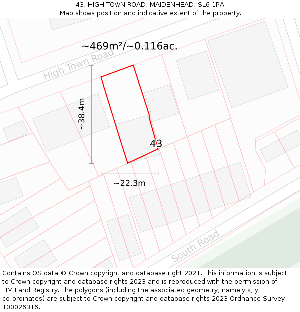 43, HIGH TOWN ROAD, MAIDENHEAD, SL6 1PA: Plot and title map