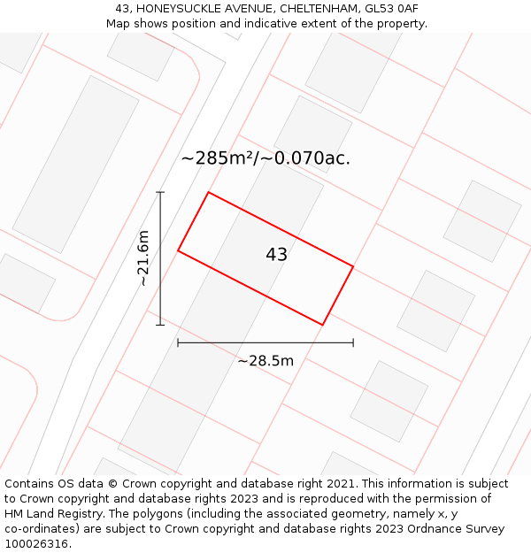 43, HONEYSUCKLE AVENUE, CHELTENHAM, GL53 0AF: Plot and title map