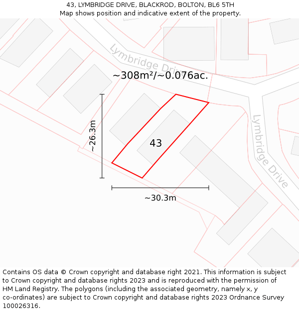 43, LYMBRIDGE DRIVE, BLACKROD, BOLTON, BL6 5TH: Plot and title map