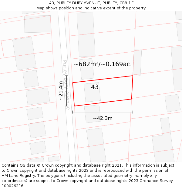 43, PURLEY BURY AVENUE, PURLEY, CR8 1JF: Plot and title map