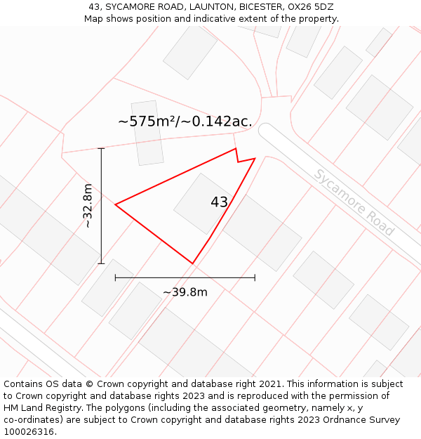 43, SYCAMORE ROAD, LAUNTON, BICESTER, OX26 5DZ: Plot and title map