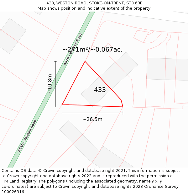 433, WESTON ROAD, STOKE-ON-TRENT, ST3 6RE: Plot and title map