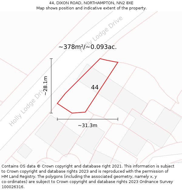 44, DIXON ROAD, NORTHAMPTON, NN2 8XE: Plot and title map