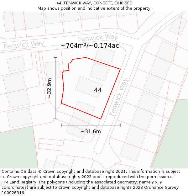 44, FENWICK WAY, CONSETT, DH8 5FD: Plot and title map