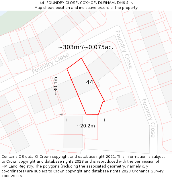 44, FOUNDRY CLOSE, COXHOE, DURHAM, DH6 4LN: Plot and title map