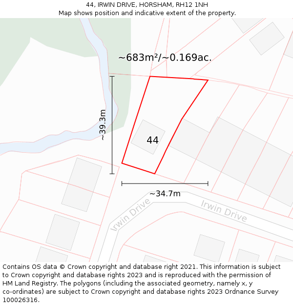 44, IRWIN DRIVE, HORSHAM, RH12 1NH: Plot and title map